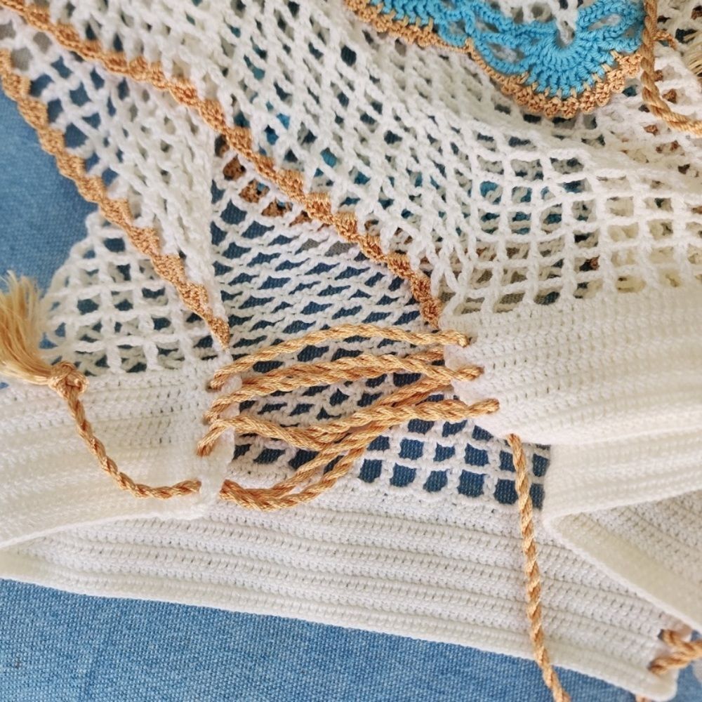 Revolve My Beachy Side Boho Cream Gold Blue Rima Crochet Top Size Small NWT! - Picture 9 of 13